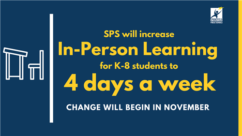 SPS will increase in-person learning for k-8 students to 4 days a week change will begin in November 